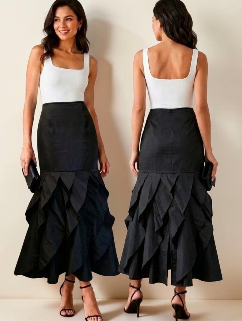 KM COLLECTIONS by MILLA BELL Vintage 90s Ruffle Taffeta Mermaid Skirt - Size 6